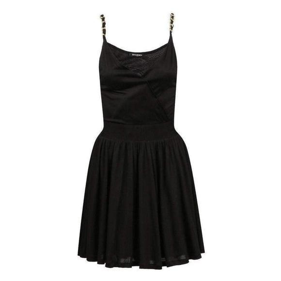 Balmain - Black Fitted Wrap Metal Chain Straps Dress - FR 38